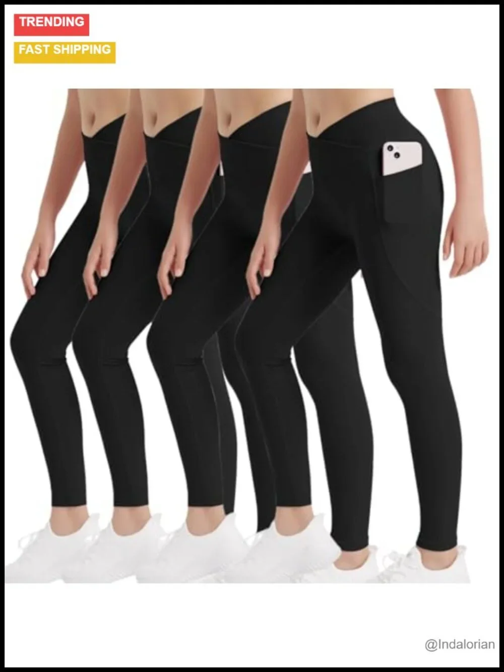 Girls Leggings 4 Pack Crossover V Waist High Rise Skinny Yoga Pants